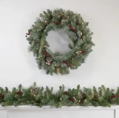 9' x 12 Pre-Lit Snowy Waterloo Pine Artificial Christmas Garland - Clear Lights