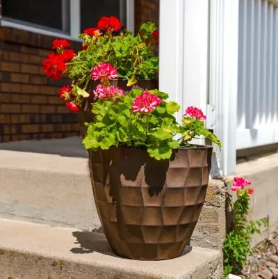 Sunnydaze 15.75 in Pebbled Polyresin Outdoor Planter - Dark Brown