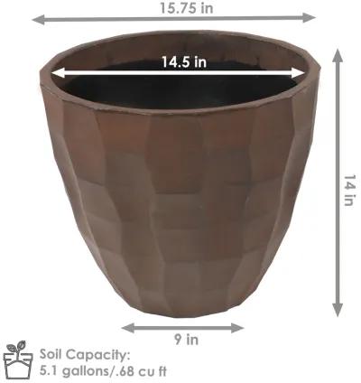 Sunnydaze 15.75 in Pebbled Polyresin Outdoor Planter - Dark Brown