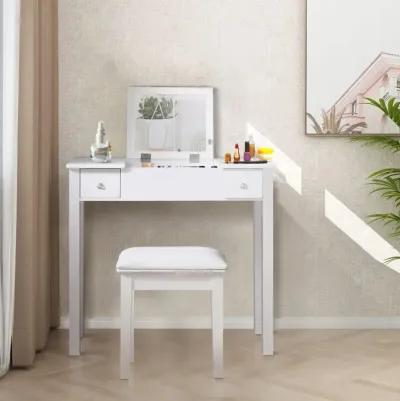 Accent White Vanity Table with Flip-Top Mirror and 2 Drawers, Jewelry Storage for Women Dressing