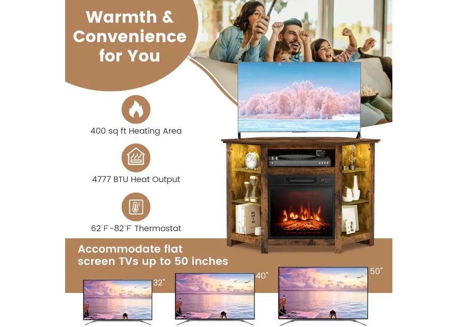 Fireplace Corner TV Stand with LED Lights and Smart APP Control for 50 Inches TV