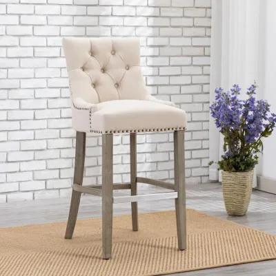 WestinTrends 29" Linen Fabric Tufted Upholstered Bar Stool, Antique Grey