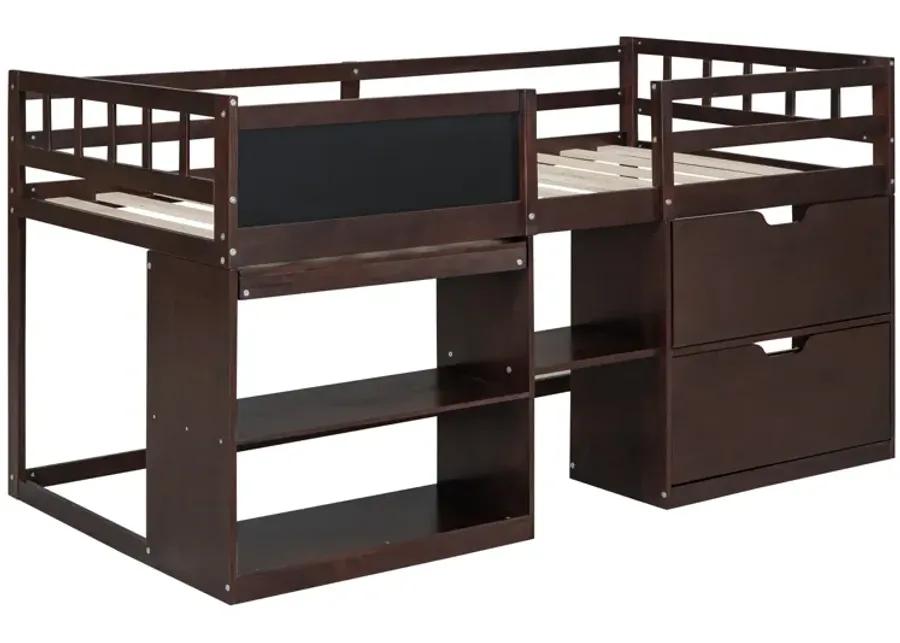 Merax Low Loft Bed with Rolling Desk and Drawers