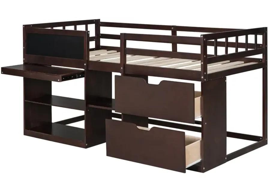 Merax Low Loft Bed with Rolling Desk and Drawers