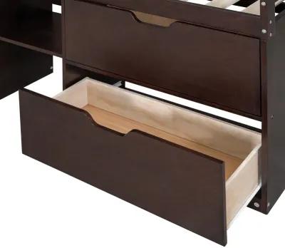 Merax Low Loft Bed with Rolling Desk and Drawers