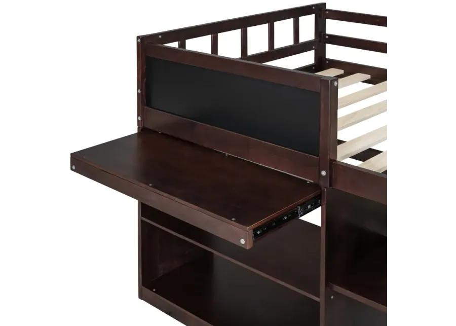 Merax Low Loft Bed with Rolling Desk and Drawers