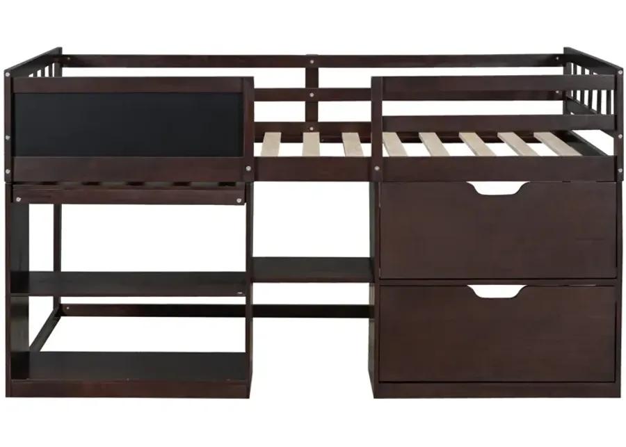 Merax Low Loft Bed with Rolling Desk and Drawers