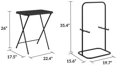 COSCO 5-Piece Folding Vinyl Top TV Tray Set with Storage Rack, Black