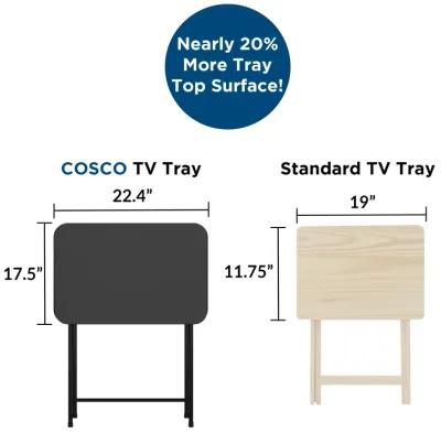 COSCO 5-Piece Folding Vinyl Top TV Tray Set with Storage Rack, Black