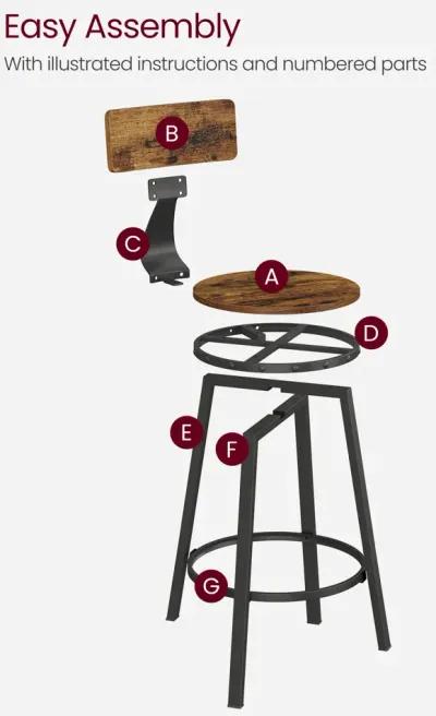 Set of 2 Tall Kitchen Stools with Backrest and Heavy-Duty Steel Frame