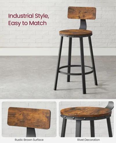 Set of 2 Tall Kitchen Stools with Backrest and Heavy-Duty Steel Frame