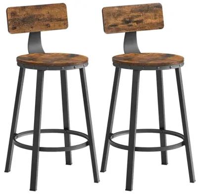 Set of 2 Tall Kitchen Stools with Backrest and Heavy-Duty Steel Frame