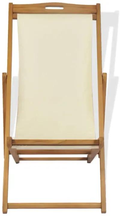 vidaXL Deck Chair Teak 22.1"x41.3"x37.8" Cream