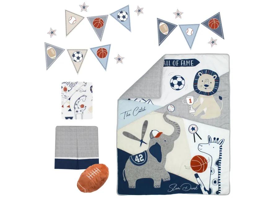 Lambs & Ivy Hall of Fame Sports Animals 5-Piece Crib Bedding Set - Gray/Blue