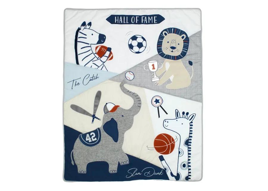 Lambs & Ivy Hall of Fame Sports Animals 5-Piece Crib Bedding Set - Gray/Blue