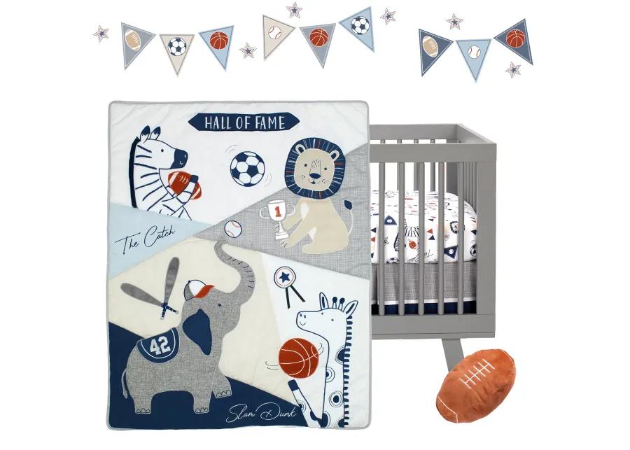 Lambs & Ivy Hall of Fame Sports Animals 5-Piece Crib Bedding Set - Gray/Blue