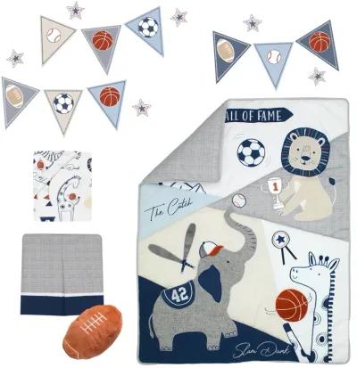 Lambs & Ivy Hall of Fame Sports Animals 5-Piece Crib Bedding Set - Gray/Blue