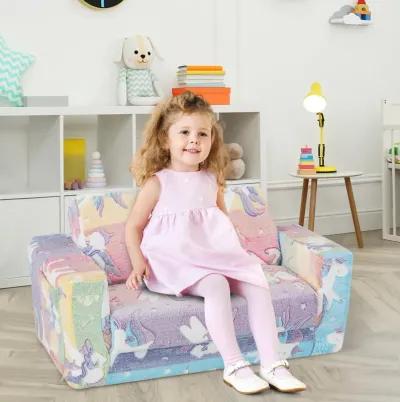 2-in-1 Flip Out Kids Sofa Chair with Detachable Flannel Fabric Cover and Glowing Patterns