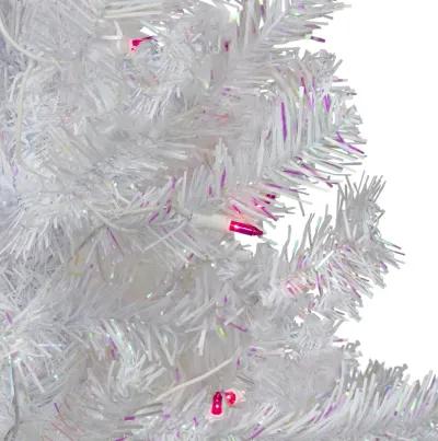 4 Pre-lit White Iridescent Pine Artificial Christmas Tree - Pink Lights