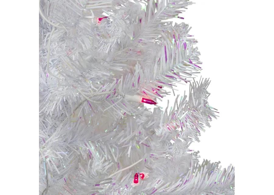 4 Pre-lit White Iridescent Pine Artificial Christmas Tree - Pink Lights