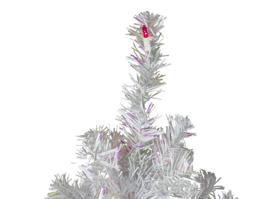 4 Pre-lit White Iridescent Pine Artificial Christmas Tree - Pink Lights