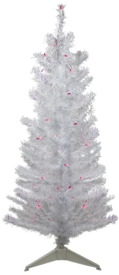 4 Pre-lit White Iridescent Pine Artificial Christmas Tree - Pink Lights