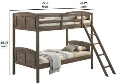 Twin Over Twin Bunk Beds, Curved Headboards, Ladder, Straight Legs, Brown-Benzara