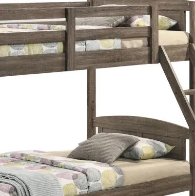 Twin Over Twin Bunk Beds, Curved Headboards, Ladder, Straight Legs, Brown-Benzara