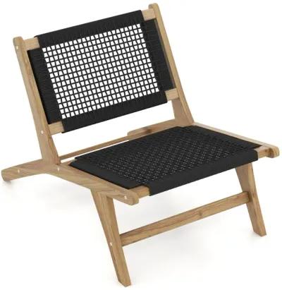 Indoor Outdoor Teak Wooden Chair with Handwoven Cordage Seat and Backrest