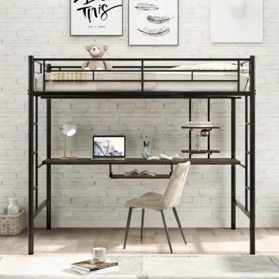 Merax Classic  MDF Loft Bed with Desk and Shelf