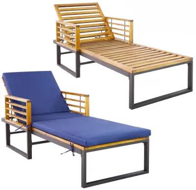 Adjustable Cushioned Patio Chaise Lounge Chair with 4-Level Backrest-Navy