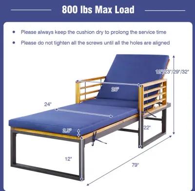 Adjustable Cushioned Patio Chaise Lounge Chair with 4-Level Backrest-Navy