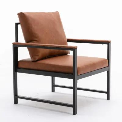 Modern PU Leather Accent Chair With Powder Coated Metal Frame, Single Sofa