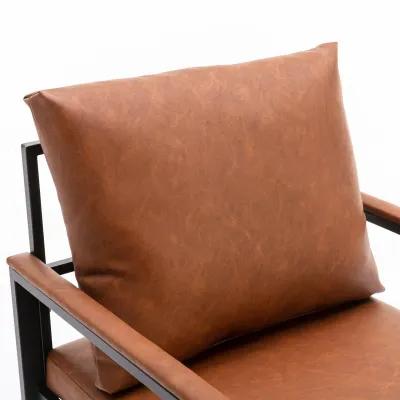 Modern PU Leather Accent Chair With Powder Coated Metal Frame, Single Sofa