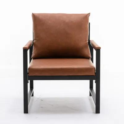 Modern PU Leather Accent Chair With Powder Coated Metal Frame, Single Sofa