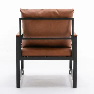 Modern PU Leather Accent Chair With Powder Coated Metal Frame, Single Sofa