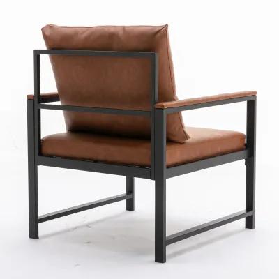 Modern PU Leather Accent Chair With Powder Coated Metal Frame, Single Sofa