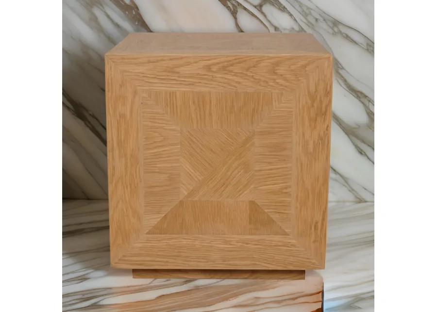 19 Inch Side End Table, Square Geometric Design, Brown Oak Wood Veneer - Benzara