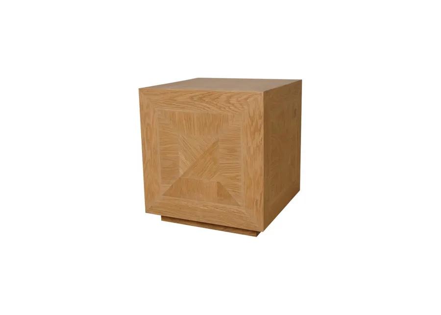 19 Inch Side End Table, Square Geometric Design, Brown Oak Wood Veneer - Benzara