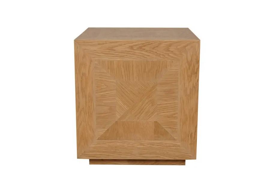 19 Inch Side End Table, Square Geometric Design, Brown Oak Wood Veneer - Benzara