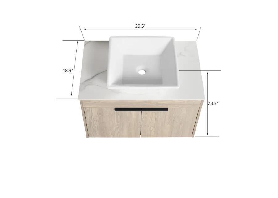 30" Modern Design Float Bathroom Vanity With Ceramic Basin Set