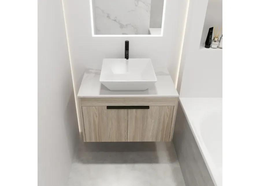 30" Modern Design Float Bathroom Vanity With Ceramic Basin Set