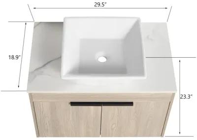 30" Modern Design Float Bathroom Vanity With Ceramic Basin Set