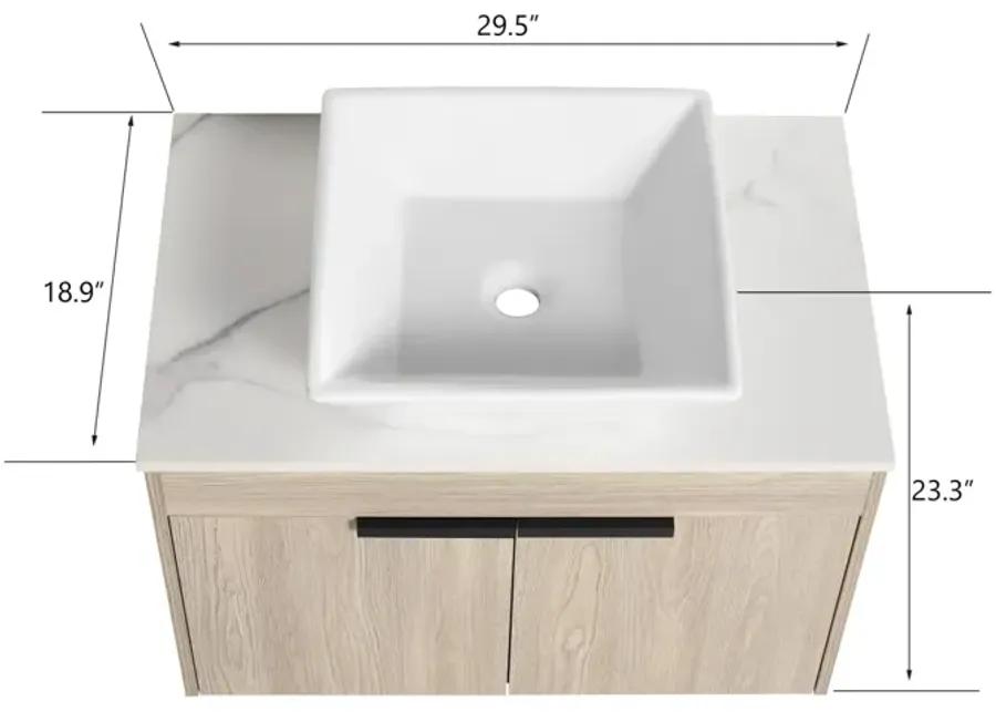 30" Modern Design Float Bathroom Vanity With Ceramic Basin Set