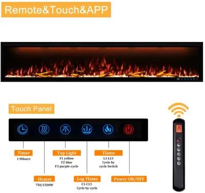 MONDAWE 88" Wall Mounted Embedded Electric Fireplace, 60Hz, 110-120 Volt, 1500W, With Overheat Protection Device