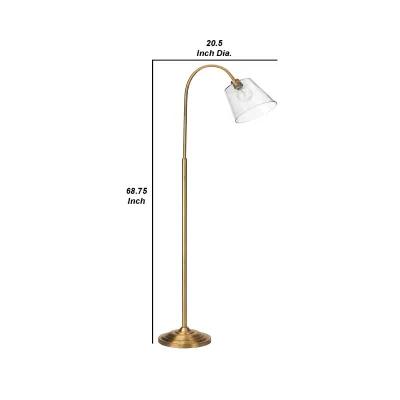 69 Inch Metal Floor Lamp with Clear Cone Glass Shade, Brass-Benzara