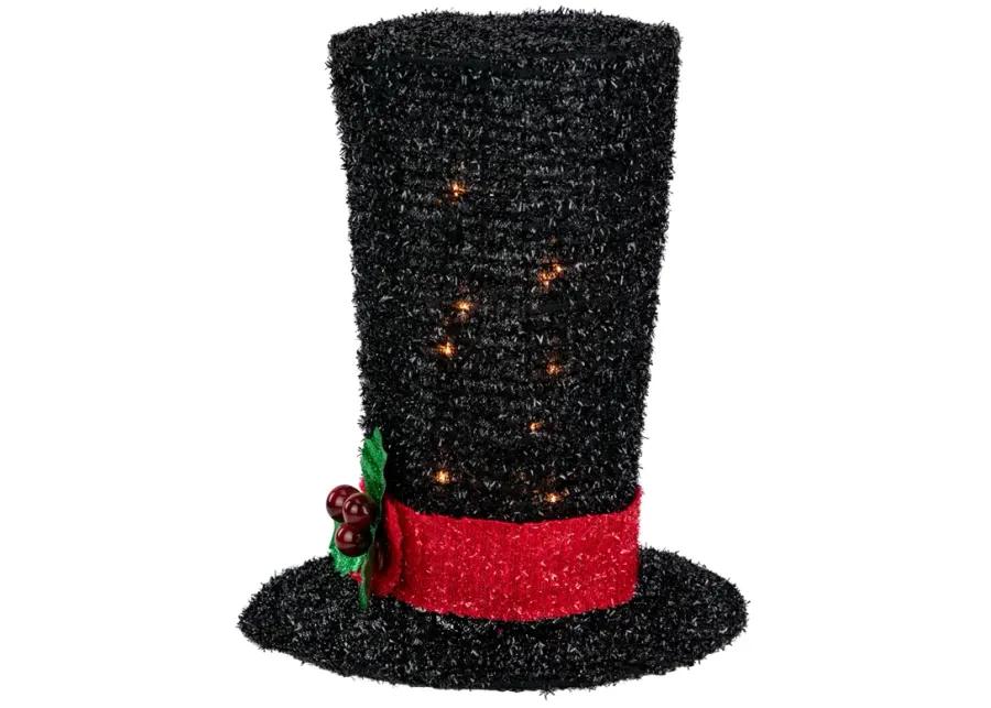 9.25" Lighted Black Tinsel Top Hat Christmas Tree Topper  Clear Lights