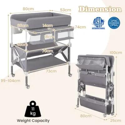 Portable Baby Changing Table with Wheels and Large Storage Rack