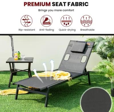 Patio Sunbathing Lounge Chair 5-Position Adjustable Tanning Chair-Black