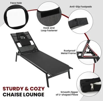 Patio Sunbathing Lounge Chair 5-Position Adjustable Tanning Chair-Black